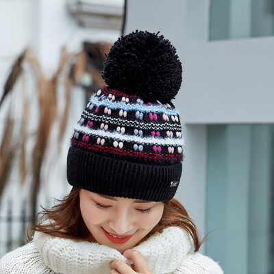 

Hat winter winter double-layer double-layer warm wool-cap Korean style wool-ball knit cap cute simple students cap