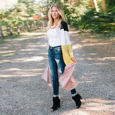 

Roseonmyhand Women Spring Long Sleeve Casual Open Front Patchwork Cardigan Jacket Coat