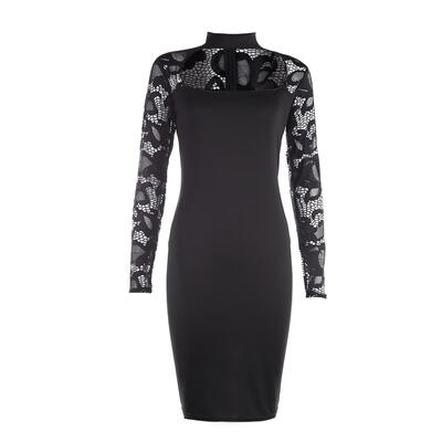 

Sexy Women Crochet Lace Hollow Halter Low-Collar Long Sleeve Party Dresses