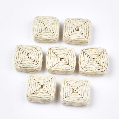 

Handmade Woven Beads Paper Imitation Raffia Covered with Wood No HoleUndrilled Square AntiqueWhite 2223x2223x78mm