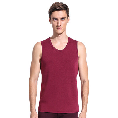 

Langsha warm vest mens mens velvet no trace light warm sanding autumn&winter bottoming shirt thick round neck wine red XXL 180 yards