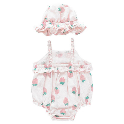 

Lovely Baby Girls Summer Sleeveless Sling Cotton Print Cute One-Pieces Jumpsuit Hat 2pcs 0-12M Cute Newborn Baby Clothes