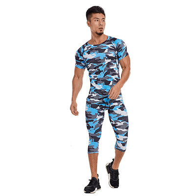 

Toponeto Fashion Mens Printed Elastic Fitness Breathable Fast Drying Sports Tight Suit