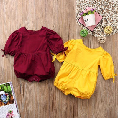 

Newborn Baby Girls clothes round neck Romper Half sleeve Jumpsuit solid cotton casual Toddler Bodysuit Clothes one pieces