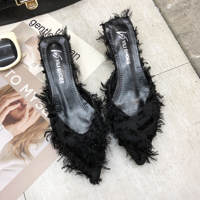 

Chic slippers female outside wearing Korean version of the hundred-to-let womens shoes bag head thick heel half-dragging fashion