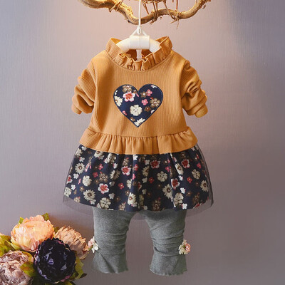 

Toddler Kids Baby Girls Floral Love Ruched T-shirt TopsSolid Pants Set Outfits