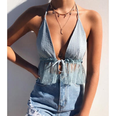 

Fashion Ladies Sleeveless Crop Tops Backless Vest Halter Tank Tops Skirt