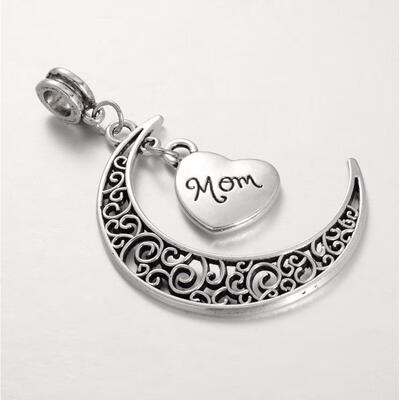 

Tibetan Style Alloy Large Hole European Dangle Beads Moon&Heart Pendants with Word Mom Antique Silver 52mm Hole 5mm
