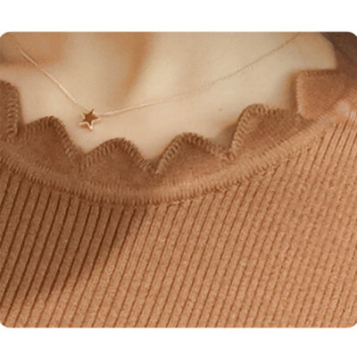 

Fashion Women Pullovers slim thread bottoming sweater lace low round neck solid color sleeve long sleeve sweater top female