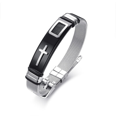 

Unisex Fashion Wristband Jewelry Black Gold Silver Cross Stainless Steel Bracelet Adjustable Bangle