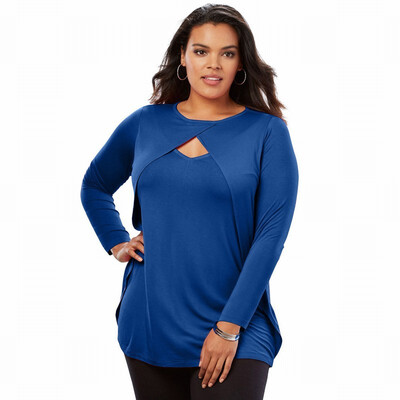 

Womens large size womens round neck long sleeve solid color shirt