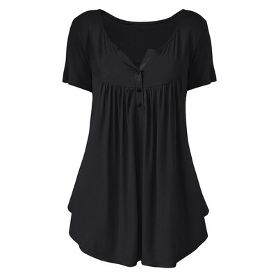 

Plus Size Solid Color Ruched Half Button T Shirt