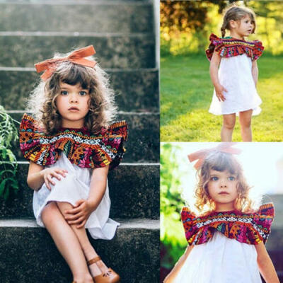 

US Kids Toddler Baby Girl Ruffles Dress Princess Party Boho Hippy Floral Dresses