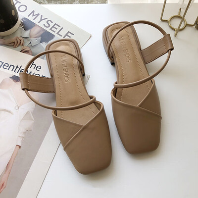 

Summer Korean version of the hundred-set granny shoes low-heeled retro square head cross-top sandals woman