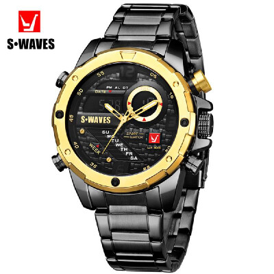 

SWAVES SW2063 Men Quartz Watch Dual Core Stainless Steel Band Fashion Multifunction Wristwatch 3ATM Alarm Outpout Hourly Chime Sno