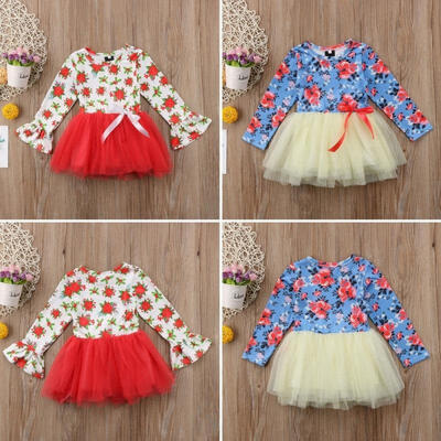

Toddler Kids Baby Little Girl Floral Net Yarn Skirt Dress Party Outfits Clothes