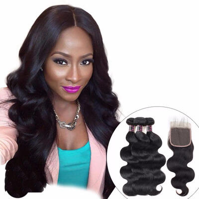 

3 Bundles With Closure Body Wave Lace Closure With Baby Hair Malaysian Human Hair Weave With Closure Non Remy Hair