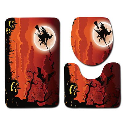 

3PcsSet Halloween Style Bathroom Decor Non-Slip Floor Mat Bath Mat Pedestal Rug Lid Toilet Cover Halloween Decorations