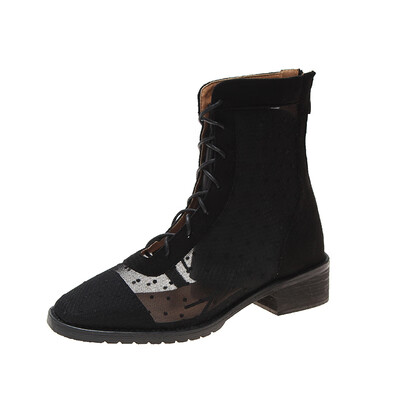 

Boots female Xia Martins hollow short boots wave net boots thick bottom Roman strap sandals breathable ins tide