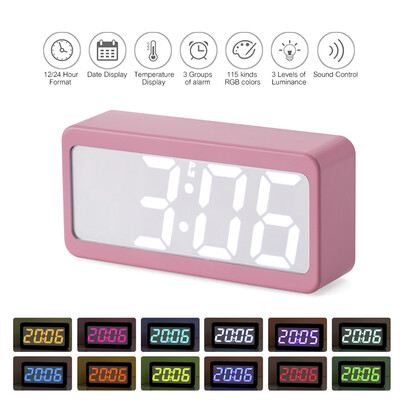 

USBBattery Powered Digital RGB LED Alarm Clock TimeTemperatureDate Display 115-Color Changing 3-Level Brightness Sound Control