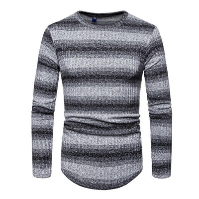 

Stylish Mens Long Sleeve Striped Knit Sweater Shirt Pullover Jumper O-Neck Tops