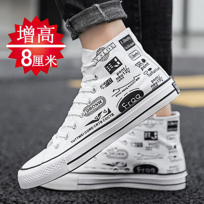 

In summer Korean version of breathable canvas mens sports increased shoes casual Joker white tide shoes