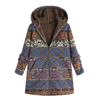 

Toponeto Womens Winter Warm Outwear Floral Print Hooded Pockets Vintage Oversize Coats