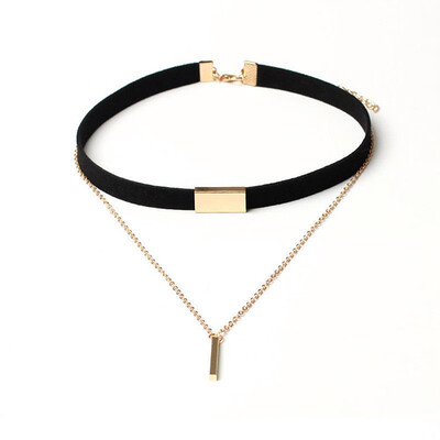 

Vintage Punk Women Faux Suede Choker Polished Bar Pendant Short Necklace Jewelry