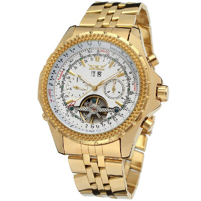 

JARAGAR 070 Business Men Mechanical Watch Three Sub-Dial Calendar Month Week Display Fashion Casual Stainless Steel Strap 3ATM Wat