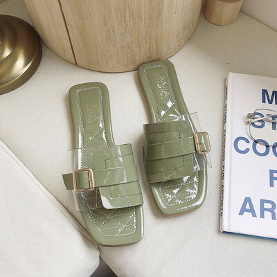 

Slippers women wear 2019 summer version of the new Korean version of the small fresh chic transparent tape word drag