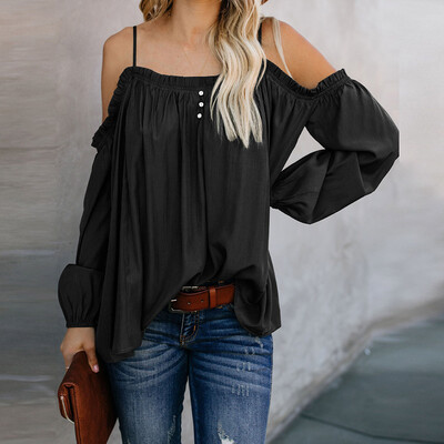 

Nomeni Women Off The Shoulder Tops Long Sleeve TieTops Blouse Shirt