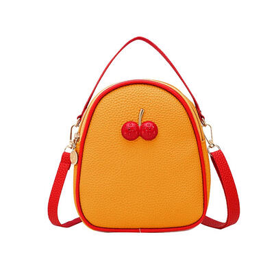 

Litchi Pattern Cherry Decor Travel Backpacks PU Leather Women Shoulder Bags