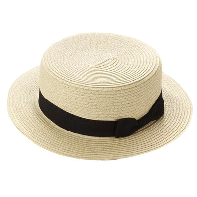 

Cute Fashion Children Kids Boys Girls Boater Hat Sun Caps Ribbon Bowtie Round FlatStraw Beach Hat Summer for Kids