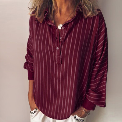

Starmoon Fashion Woman Loose Casual Striped Button Lapel Long Sleeve Shirt Top Blouse