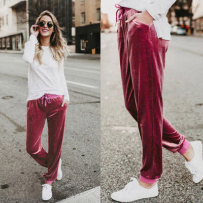 

Tailored Women Velvet High Waist Trouser Running Sport Jogging Gym Long Lounge Wear Pants