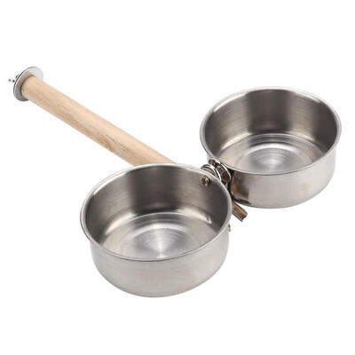 

Greensen Large Stainless Steel Food Water Feeding Bowl Wood Stand Parrot Feeder Bird Cage Accessory