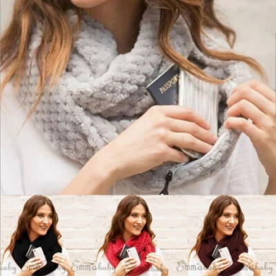 

US Convertible Infinity-Scarf With Pocket Loop Scarf Women Winter Zipper Pocket