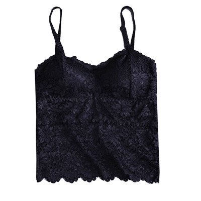 

Women camisole lace Tube Top Gather Tanks Hollow Out Lace Nightclub Cami Bralette Crochet Solid Crop Tank Flower Camisoles