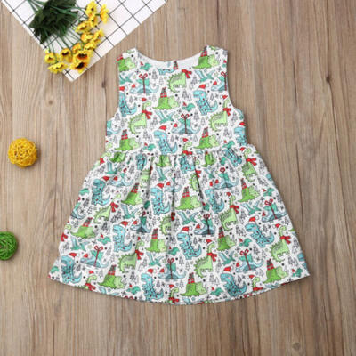 

Christmas Toddler Kids Baby Girl Clothes Sleeveless Dinosaur Tutu Dress Outfits
