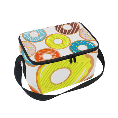 

ALAZA Lunch Box Insulated Lunch Bag Large Cooler Colorful Donuts With Glaze And Sprinkles Tote Bag