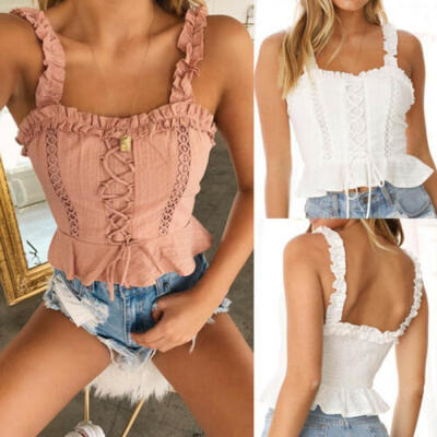

Women Summer Sleeveless Crop Tops Cami Vest Tank Camisole Casual Blouse T Shirt