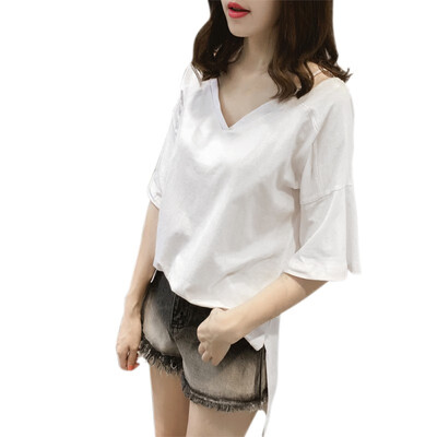 

Hot Selling Student Leisure V-nack T-shirt Summer Tops Female Short Sleeve Loose Plus Size Thin Girl Clothes