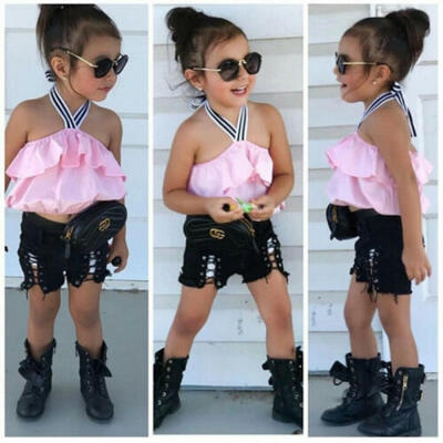 

Kids Toddler Baby Girls Off Shoulder TopsShorts Jeans Pants Outfits Set Clothes