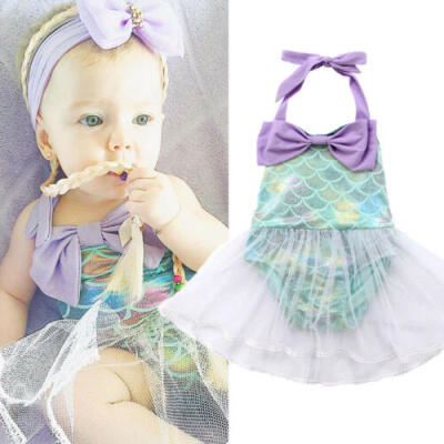 

US Stock Newborn Baby Girls Mermaid Sleeveless Romper Tutu Dress Outfits Clothes