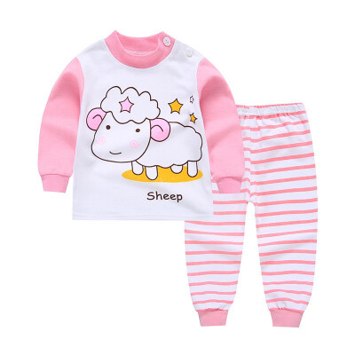 

Autumn Newborn Long-Sleeved Clothes Set Baby Boy Girl Shoulder Buckle Long-Sleeved Underwear Pajamas Sports Two-Piece Suit