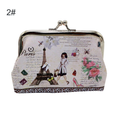 

Cute Flower Printed Kiss Lock Faux Leather Mini Wallet Women Clutch Coin Purse