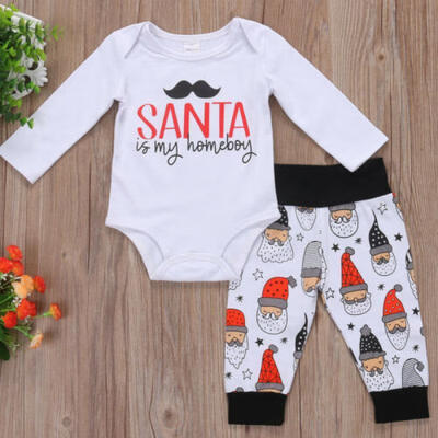 

US Christmas Newborn Baby Boy Clothes Tops Romper Santa Long Pants Outfits 0-18M