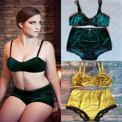 

Sexy Deep V Vintage Push Up Bra Underwear Sets Vintage suede swimwear suits