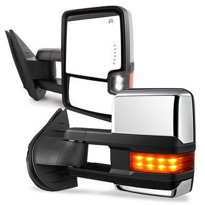 

Pair for 07-13 Silverado Sierra Tow Mirrors Chrome Power Heated LED Amber Signal