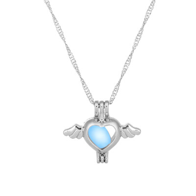 

Silver Love Cute Heart Stone Glow Necklace Luminous Angel Wings Women Men Unique Jewelry Accessories